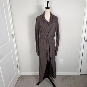 Lunya Robe Dress Womens Pima Cotton Duster Belted Tie Front Gray One Size